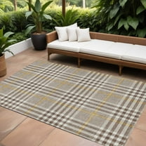 8' X 10' Brown And Beige Plaid Washable Indoor Outdoor Area Rug