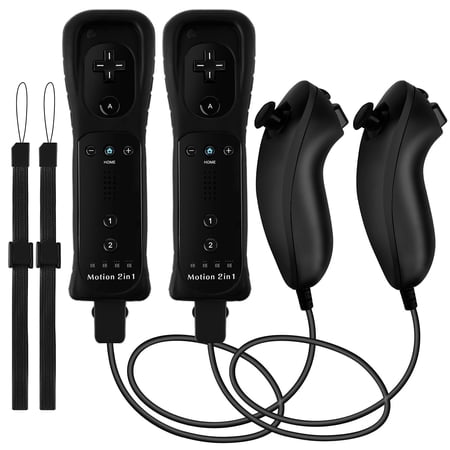 2 Pack Motion Sensor Remote Game Controllers with Nunchuck, Built-In Motion Sensor, Designed for Wii & Wii U Game Consoles, Black