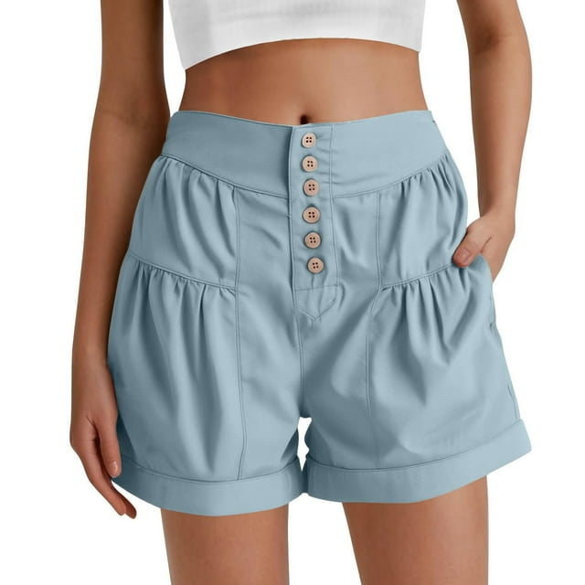 Wensltd Womens Casual Ruffle Denim Shorts Wide Leg Summer Jean Shorts with Pockets