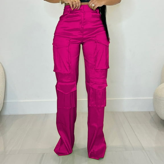 qolati Cargo Pants for Women Baggy Multiple Pockets Stretchy Straight Wide Leg Palazzo Pants Lightweight Casual High Waisted Y2k Streetwear Lounge Trousers