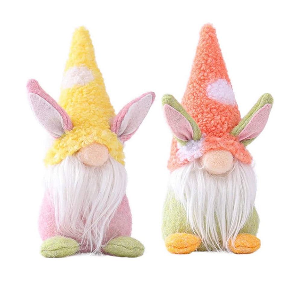Kepooman 2 Pcs Kids 9" Handmade Plush Bunny Gnome Doll for Decor Gifts, Pink + Yellow