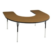 ECR4Kids 60in x 66in Horseshoe Everyday T-Mold Adjustable Activity Table Oak/Black - Toddler Swivel
