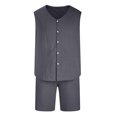 thumbnail image 2 of Snorda Men's Solid Color Button-Up Waistband Tank Shorts Two-Piece Crew-Neck Tank Suit, 2 of 4