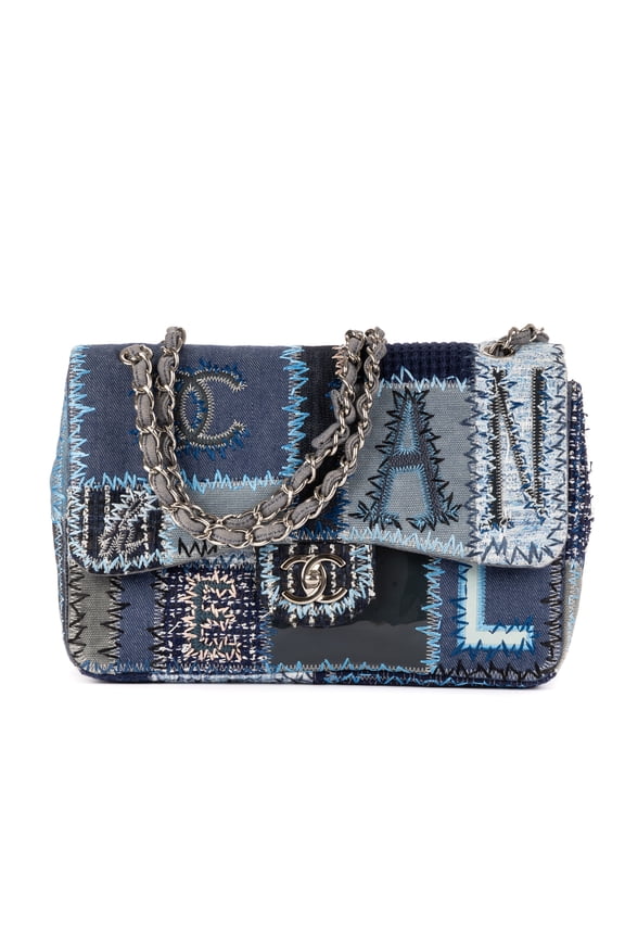 Pre-Owned Chanel Denim Blue Ltd. Ed. Patchwork Classic Jumbo Flap 30 Shoulder Bag