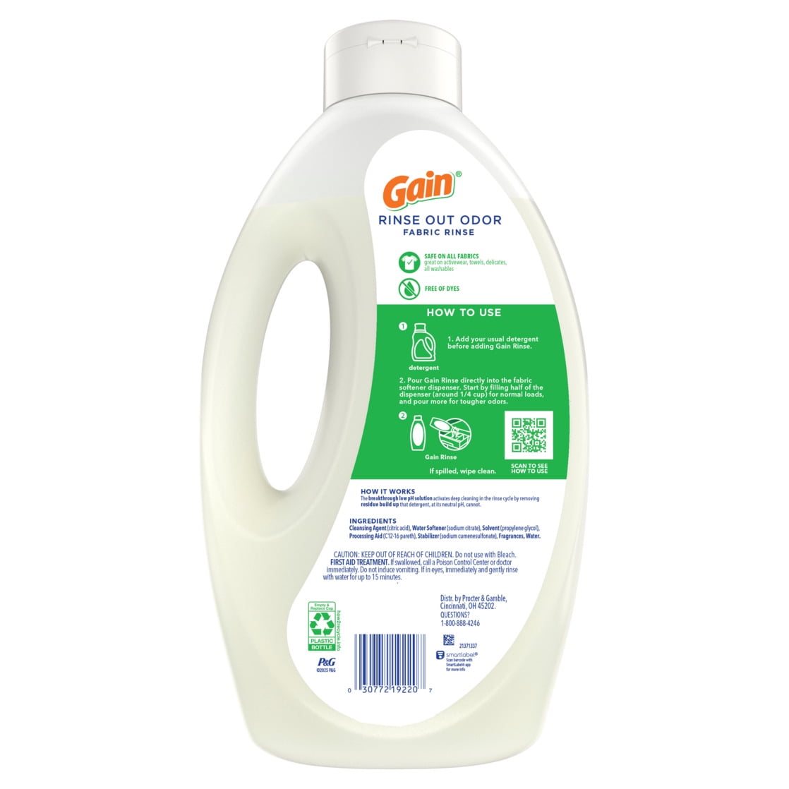 Gain Rinse Out Odor Fabric Softener Rinse, Odor Fighter, Hibiscus Hula Scent, 62 fl oz