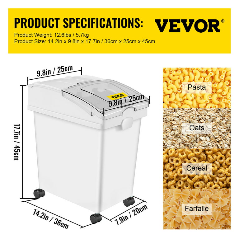 VEVORbrand Ingredient Bin, 6.6 Gallons Capacity Ingredient Storage Bin, 3  Pcs/Set, PP Material Flour Bins On Wheels, White Shelf with Scoop and