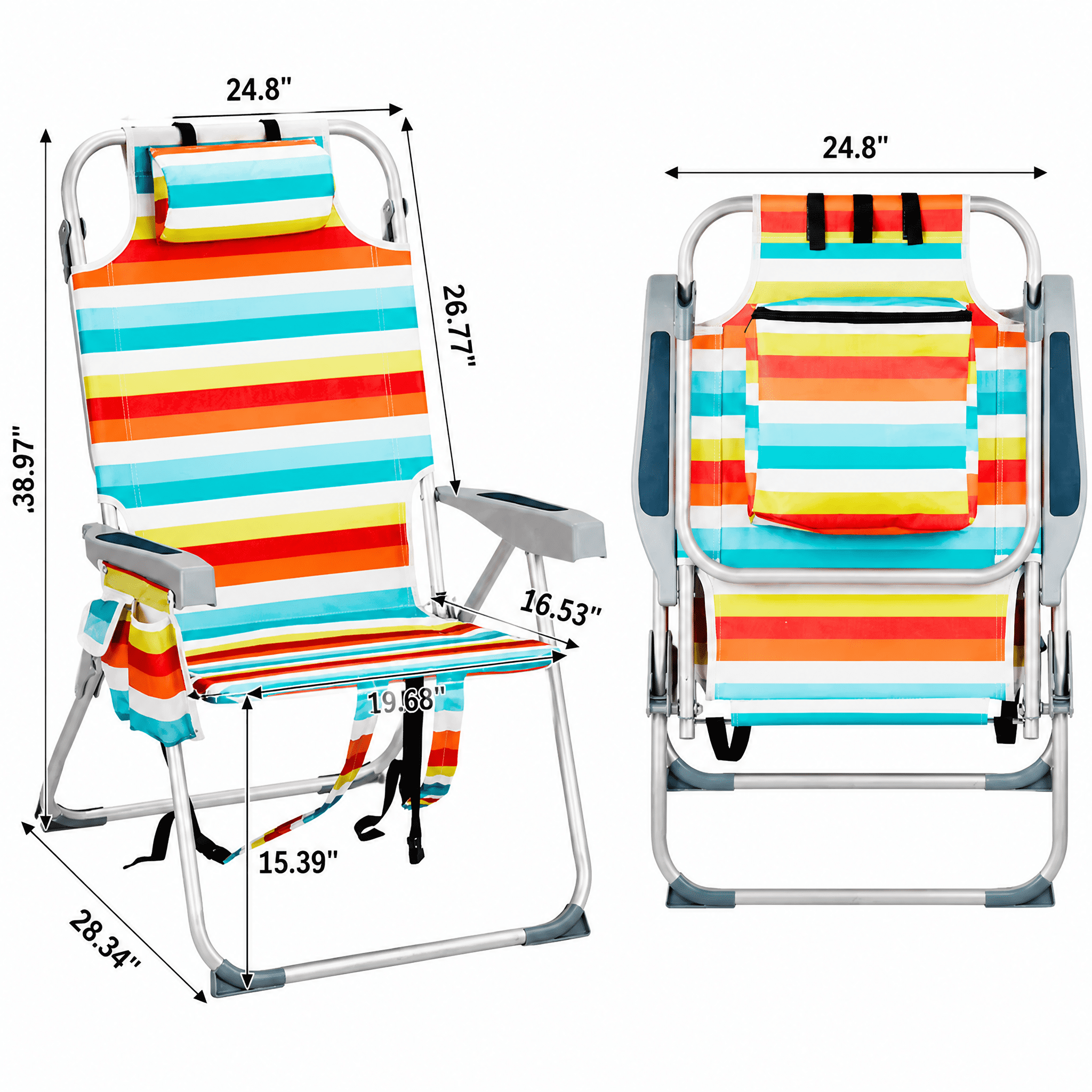 Aluminum Tube Bearing 100kg Beach Chair Rainbow Stripes