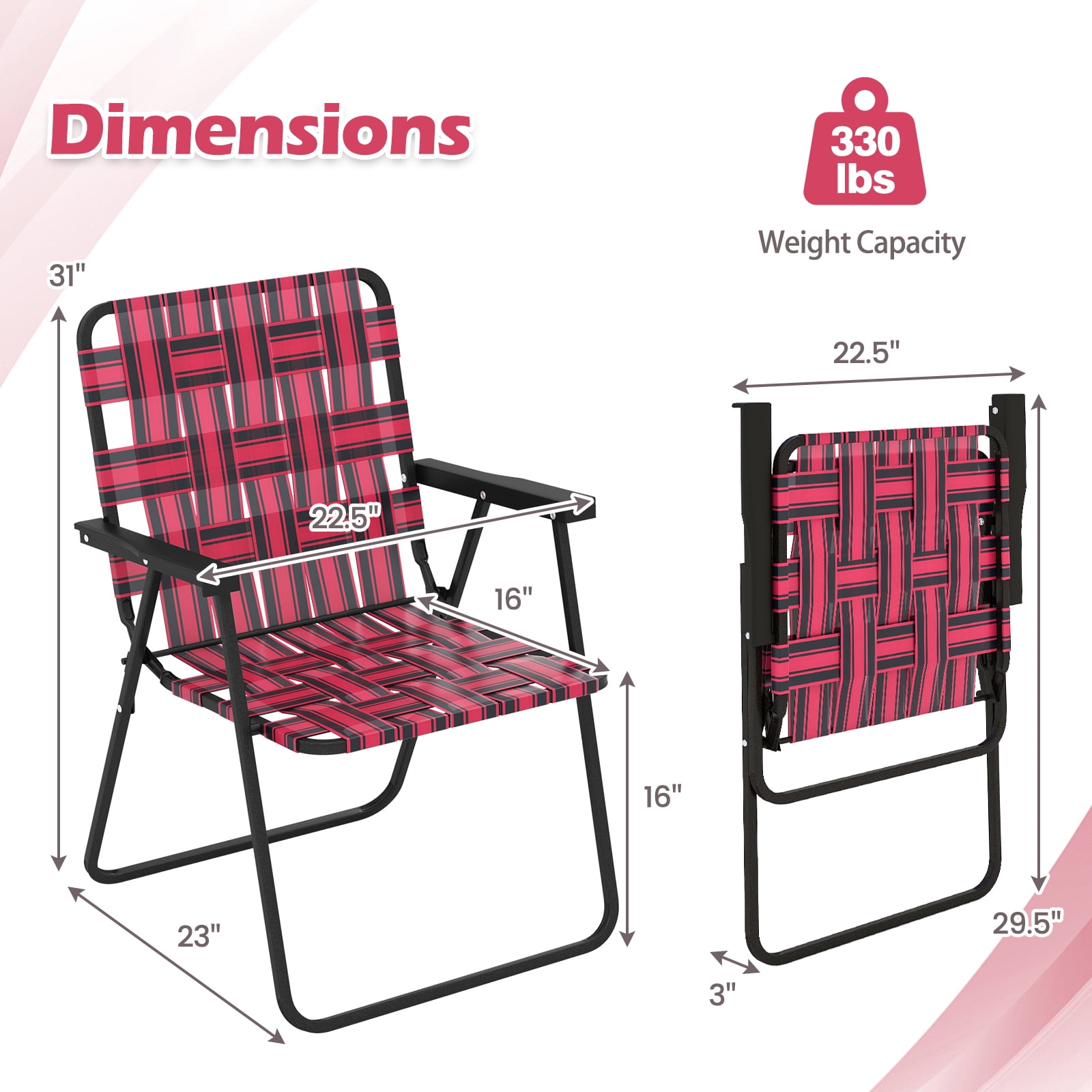 Topbuy Heavy-Duty Metal Frame Camp Chair, Red