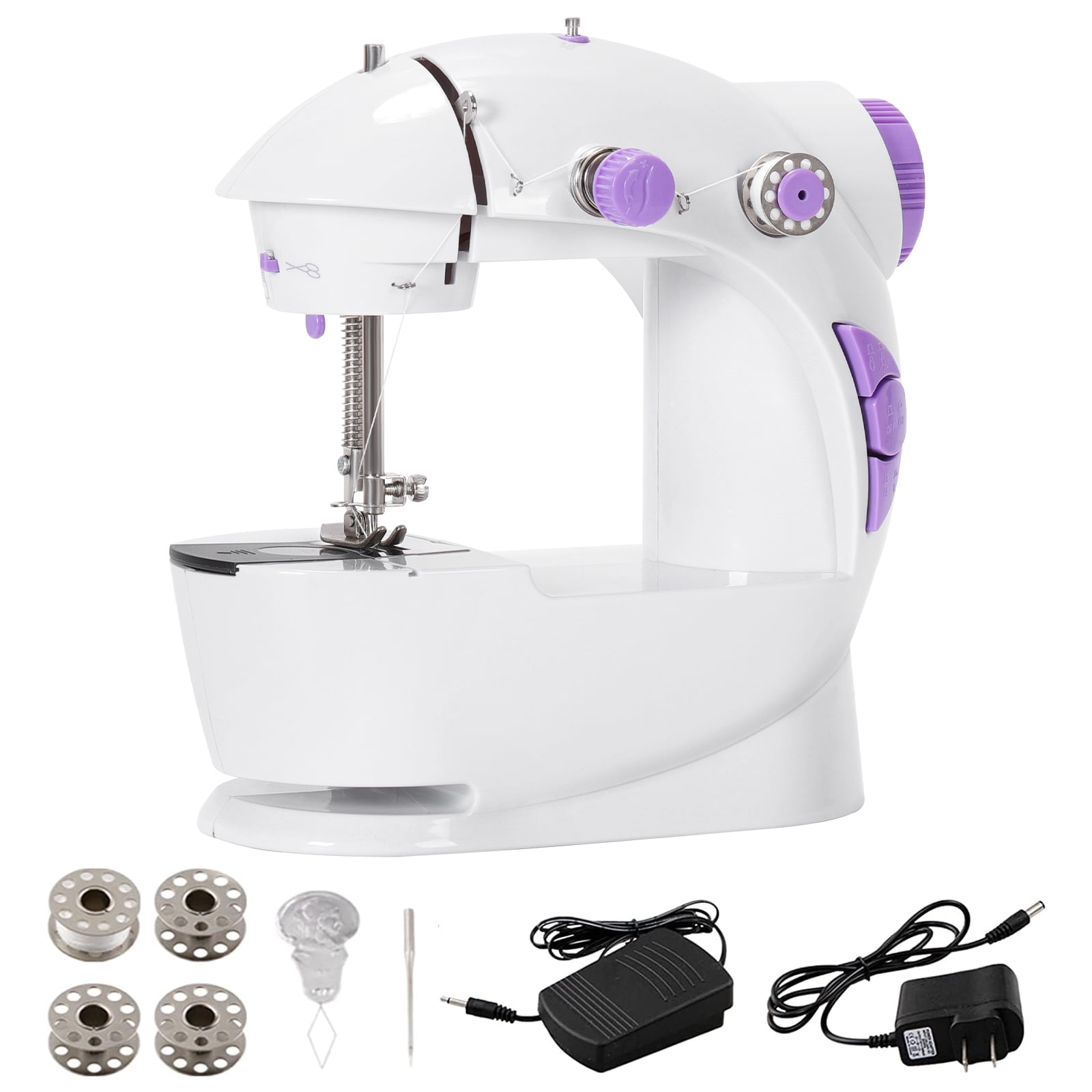 Mini Portable Sewing Machine with Foot Pedal, Adjustable Speed Beginner Sewing Machine for Mending & Crafts, Purple