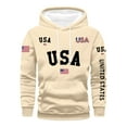 thumbnail image 2 of Men's Loose Fit Print Hooded Sweatshirt, USA UNITED STATES Flag Graphic Oversized Casual Fleece Pullover,Khaki,L, 2 of 4
