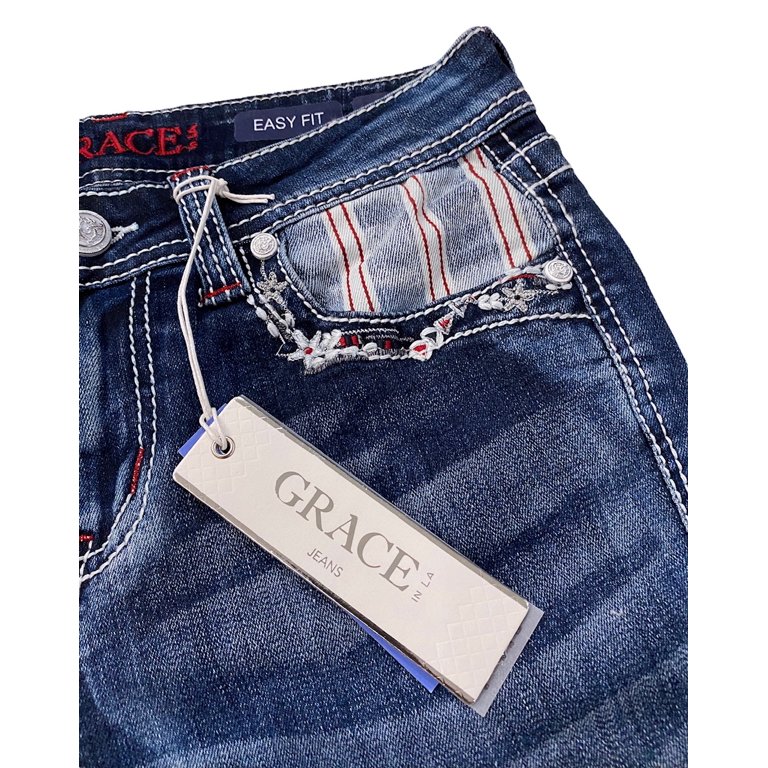 Grace in LA Women's Western Americana Star Embroidered Capri Cropped  Stretch Jeans (25)