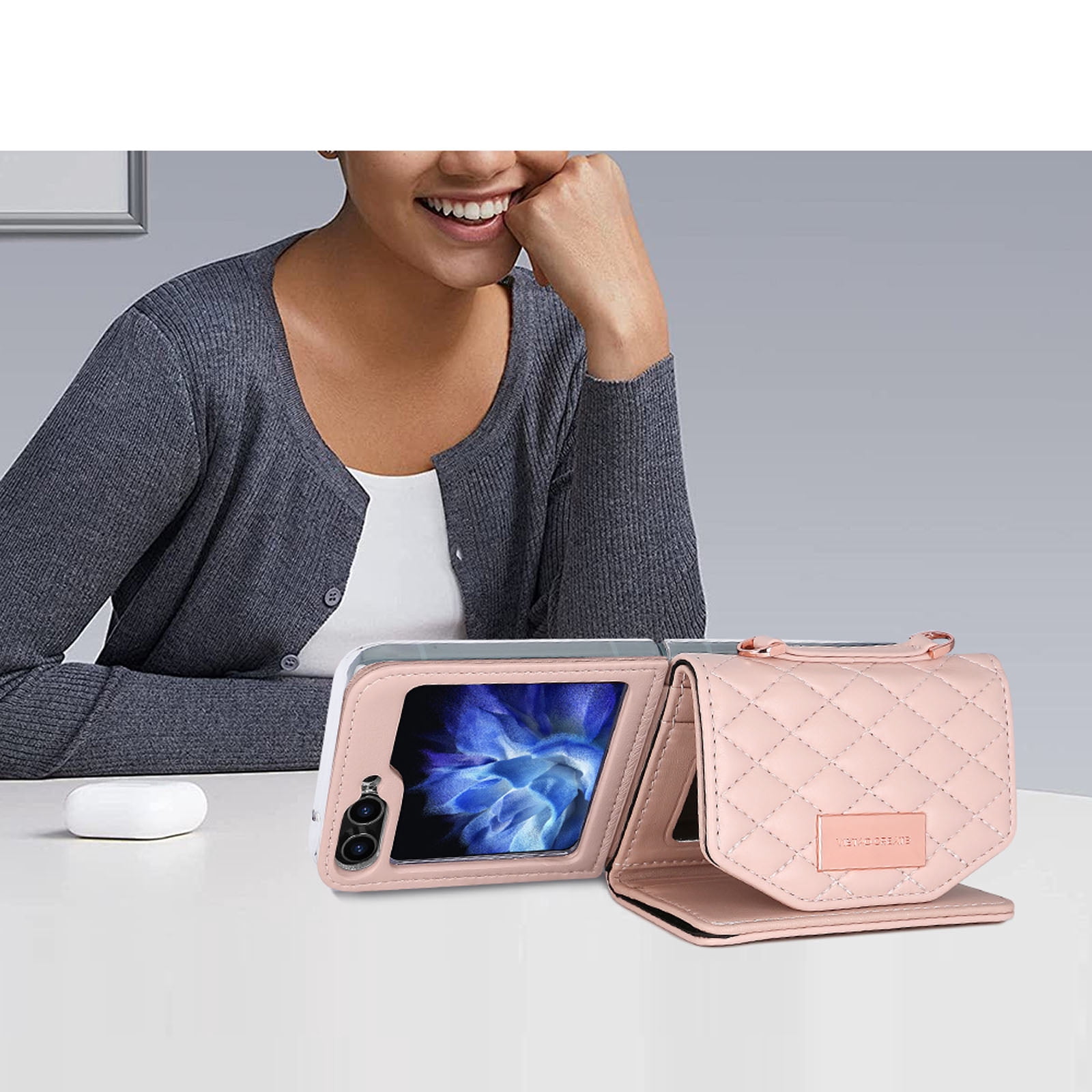 for Samsung Galaxy Z Flip 6 Case with Card Slots, [Crossbody Strap] [RFID Blocking] Women Girls PU Leather Wallet Case Lanyard Crossbody Bag Phone Case for Samsung Galaxy Z Flip 6,Pink