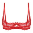 thumbnail image 2 of iiniim Woman's Lace Sheer Shelf Bra Lingerie Underwired Balconette 1/4 Cup Hollow Out Bralette Red 3XL, 2 of 7