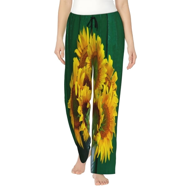 Fotbe Sunflowers in Bucket Pantalones de Pijama para Mujer, Pantalones de Dormir, Pantalones Pj con Cordón y Bolsillos-Small