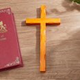 thumbnail image 4 of 1pc Wood Cross Wall Hanging Decoration for Religious Church Decoration Dark Orange 255x130x19mm Hole: 17.5x6.5mm, 4 of 9