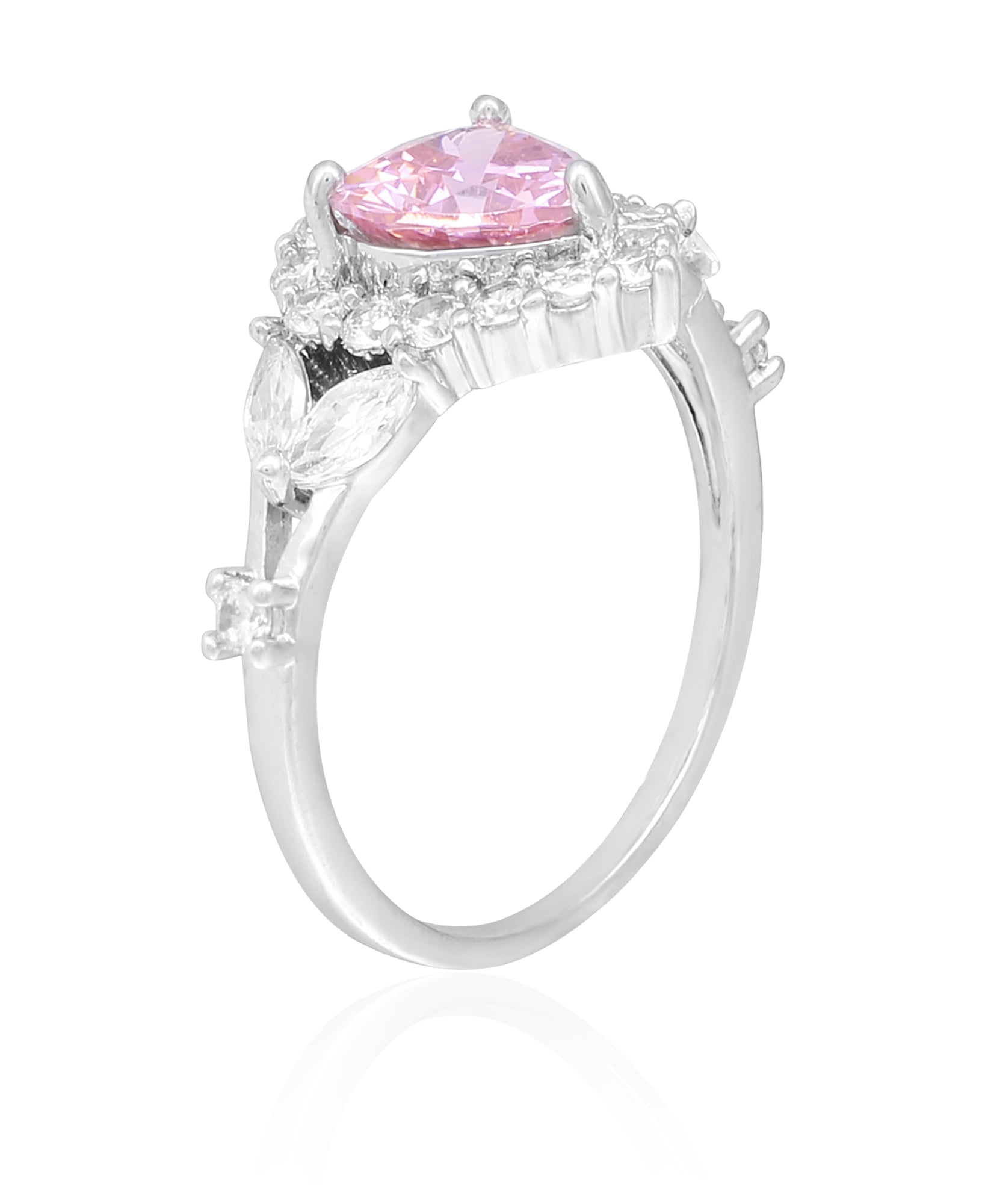 Believe by Brilliance Fine Silver Plate Heart Shaped Halo Engagement Ring with Cubic Zirconia Stones