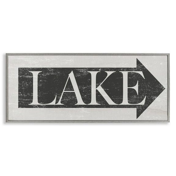 Stupell Industries Lake Arrow Sign Grey and White Distressed, 10 x 24,Design by Daphne Polselli