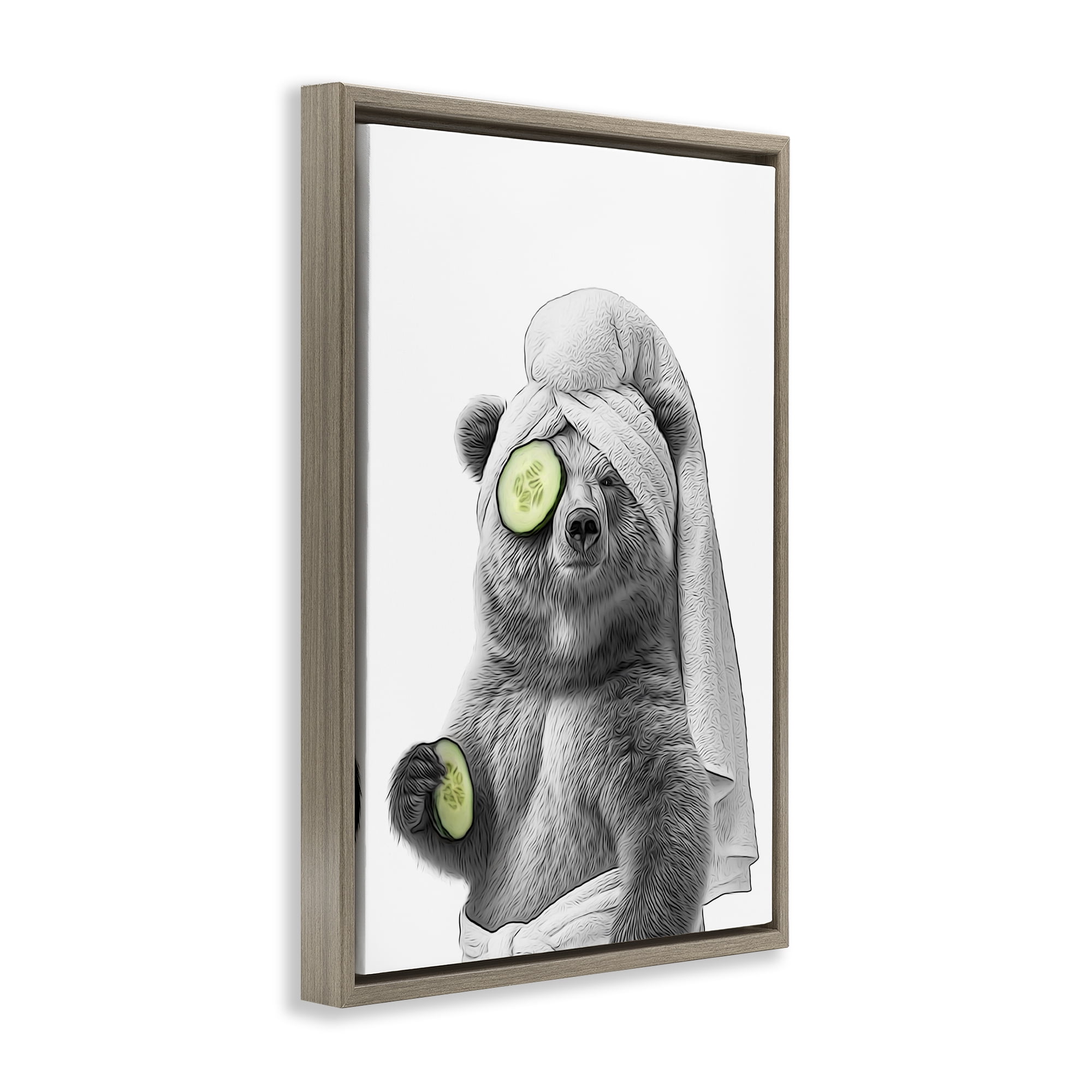 Stupell Industries Fun Bear Face Mask Typography Painting Brown Floater Framed Canvas Art Print Wall Art, 21 x 31