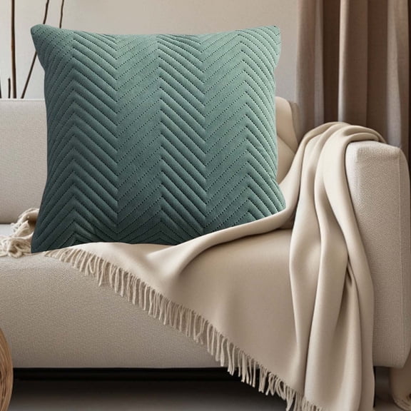 Velvet Pillow Case 45x45cm | Solid Color Pleated PV Velvet Cushion Cover with Hidden Zipper | Quilted Detailing, Office Lumbar Support, Durable Washable, Home Sofa Headboard Decor