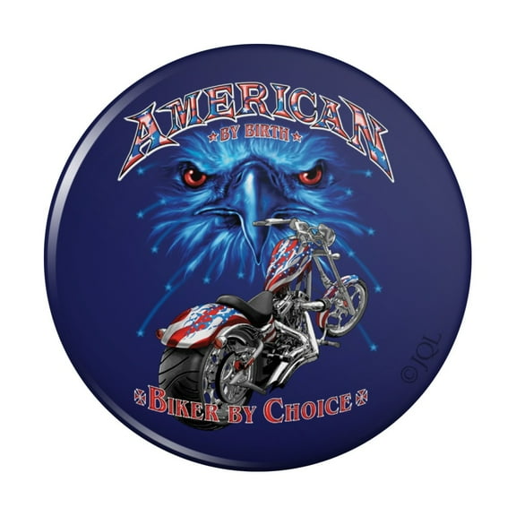 American by Birth Biker By Choice Motorcycle USA Flag Eagle Pinback Button Pin