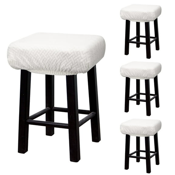 4pcs Stool Covers Rectangle, Bar Stool Covers Saddle Seat Cover for Wooden Bench Chair White
