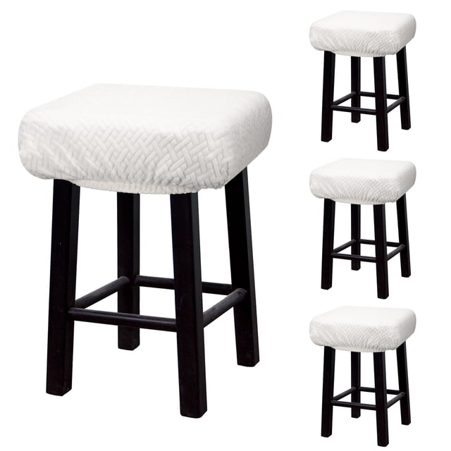 4pcs Fundas para Taburetes Rectangulares, Fundas para Taburetes de Bar, Funda para Asiento de Silla de Banco de Madera Blanca