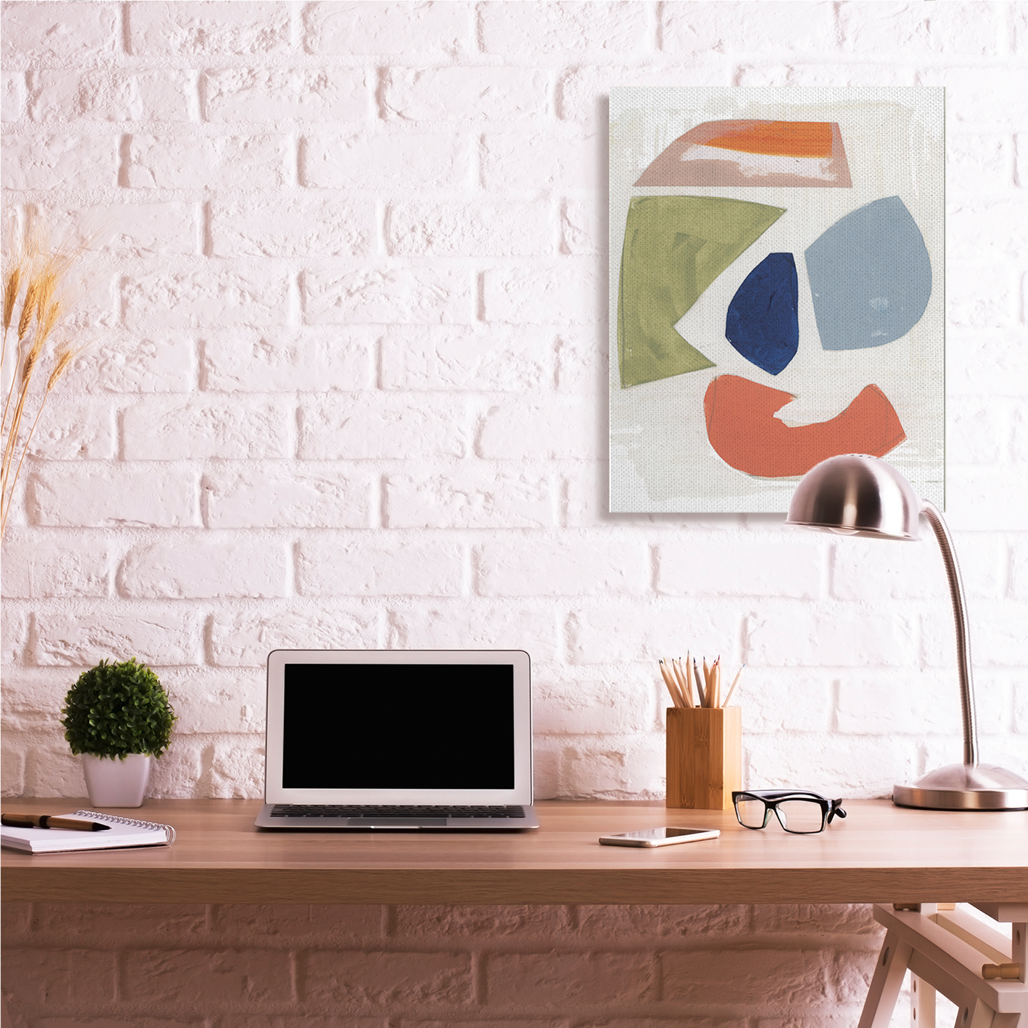 Stupell Industries Collage of Abstract Shapes Green Orange Blue,30 x 40,Designed by Unknown Artist
