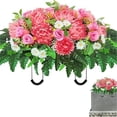 thumbnail image 2 of Headstone Flowers Artificial Cemetery Saddle Red Roses Chrysanthemums 28.5x22in Memorial Grave Decoration Mothers Day Remembrance Floral, 2 of 9