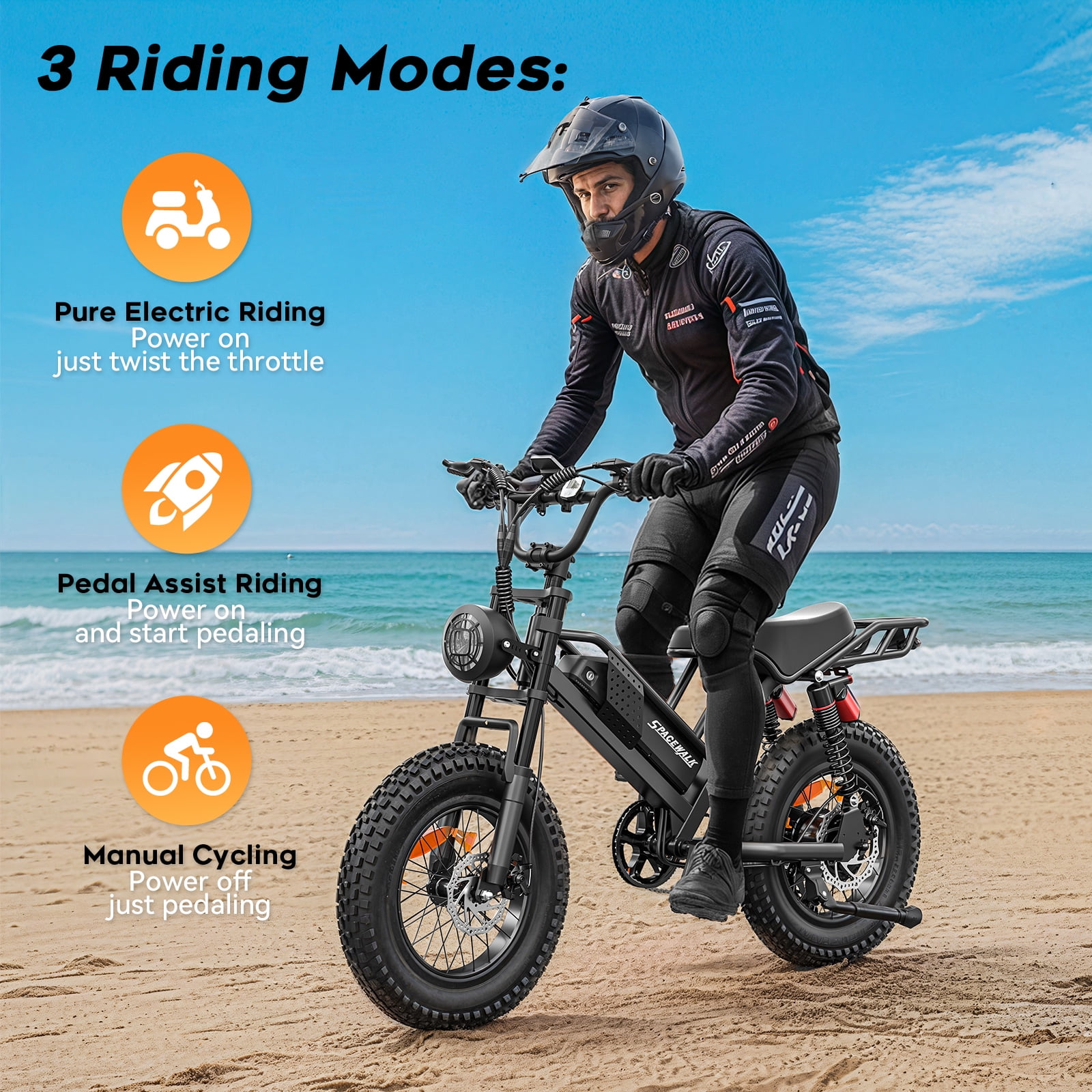 SPACEWALK Electric Bike for Adults, 750W Motor, 20"x4" Fat Tires, 25mph Top Speed, 48V 15Ah Removable Battery, Dual Front & Rear Suspension for Smooth Riding, for gift