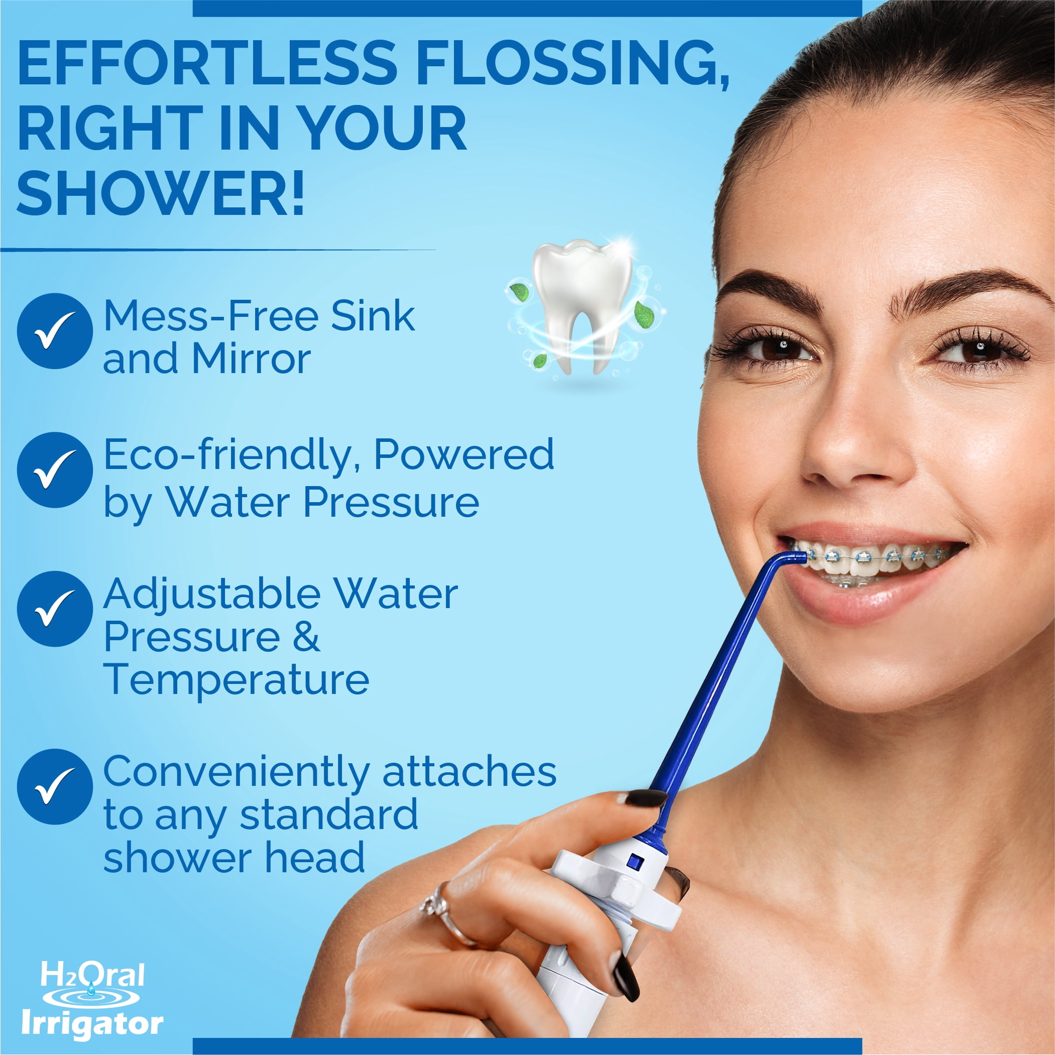 H2Oral Irrigator, Advanced Shower Water Flosser for Healthy Teeth and Gums