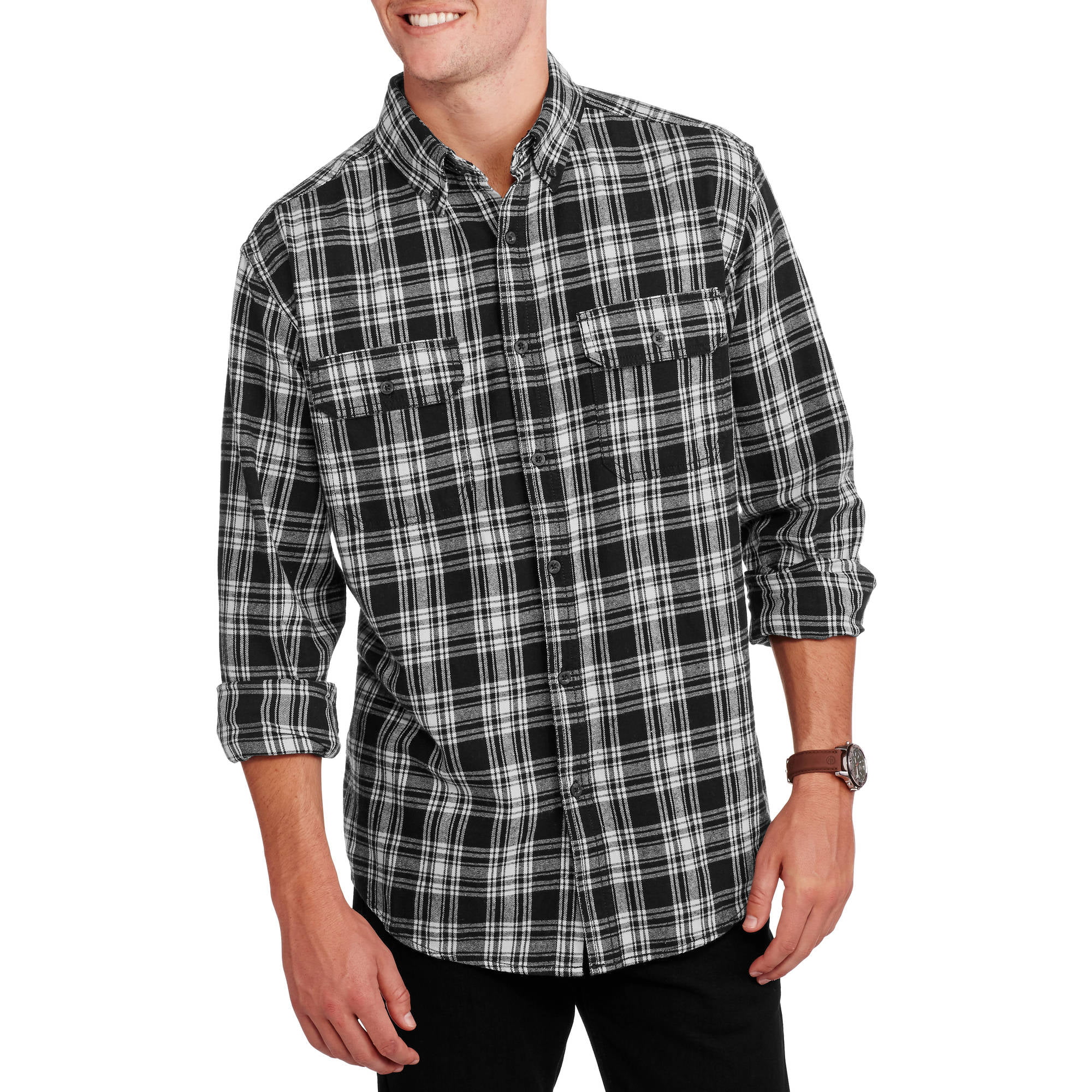 Faded Glory Men's Long Sleeve Polo Flannel Shirt S M L XL Multiple ...