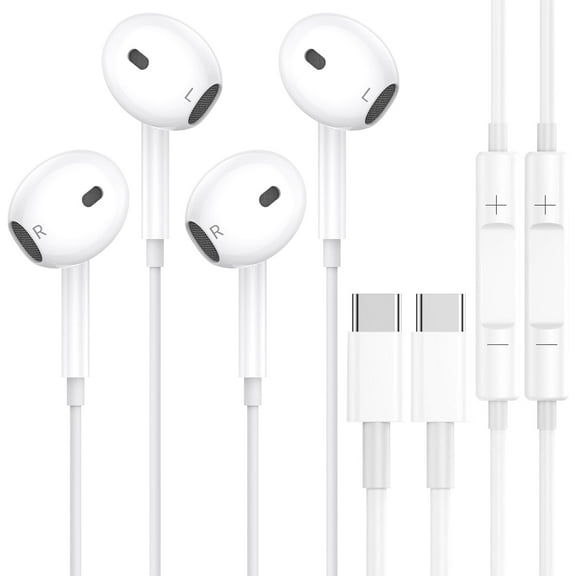 2 Packs USB C Headphones for iPhone 17/16/15 Pro Max Plus Type C Earphones with Microphone & Remote Noise Cancelling Earbuds for iPhone 17/16/15 Pro, iPad, Galaxy S23/S22/S21/S20/Ultra Note 10/20