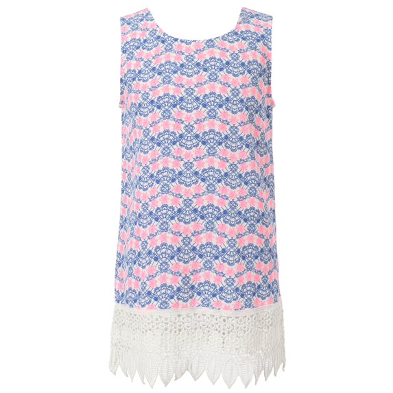 Richie House Girls' Dress With All Over Patterned Print And Lace RH1568