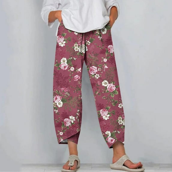 Lilgiuy Women's Fashion Summer Casual Loose Pocket Straight Printing Trousers Pants for Fishing Outdoor Activities