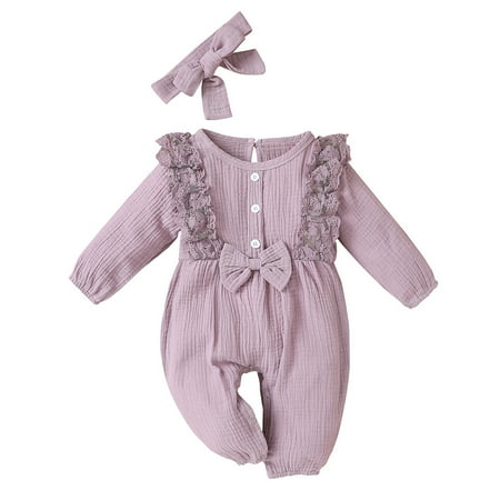 

Fsqjgq Rompers Baby Girl Clothes Piece Linen Baby Bow Cotton One Romper Lace Girl Jumpsuit Girls Romper&Jumpsuit Toddler Jumpsuits Girls Cotton Blend Purple 90