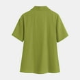 thumbnail image 6 of Fesfesfes Women's Fashion Tops Solid Color Chest Pocket Stand Collar T-shirt with Double-Button Placket Casual Trendy Blouse Clothes(Green,S), 6 of 8