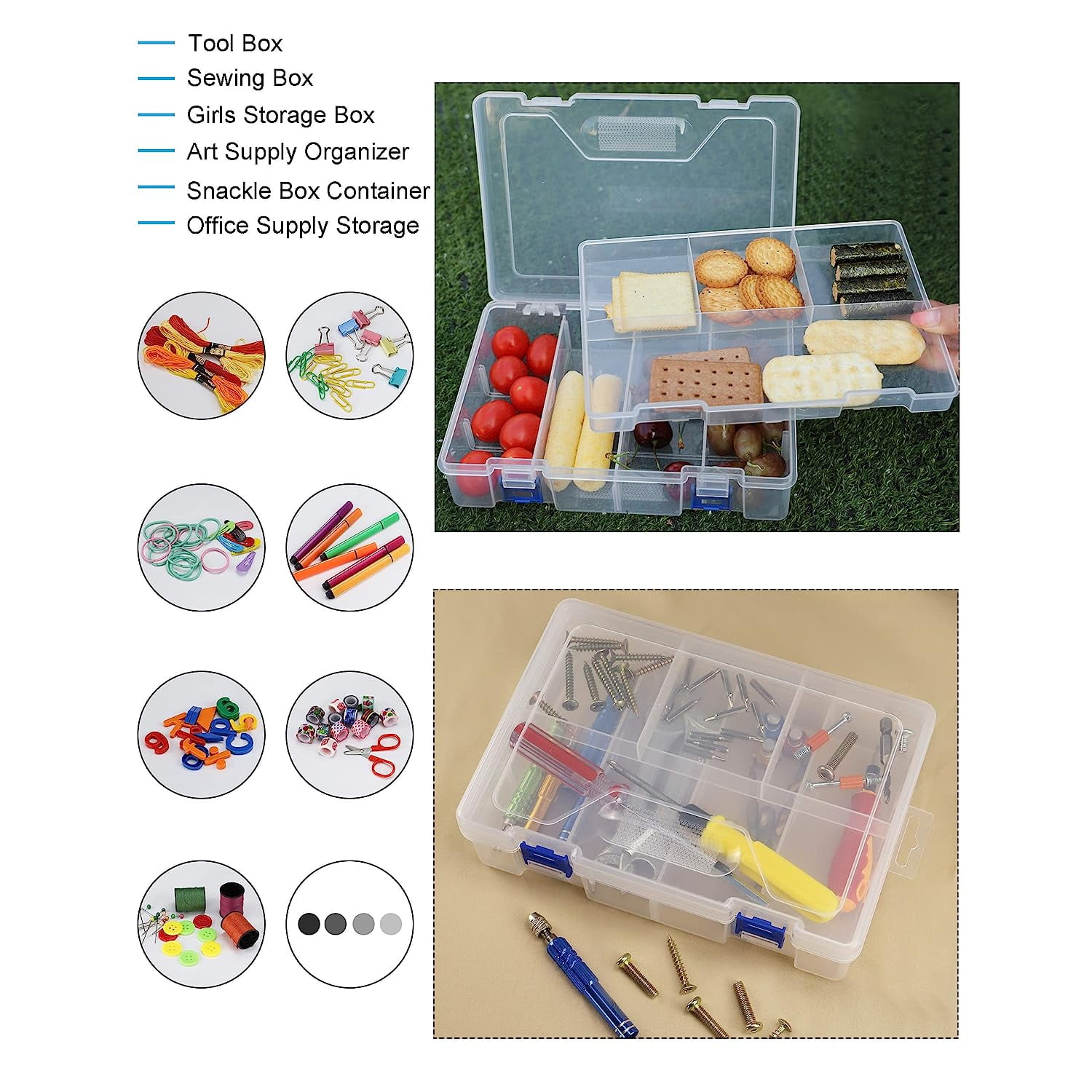 Holzlrgus Tackle Box Fishing Tackle Box Organizer 2 Layer Clear Tackle Box Thicken Plastic Tacklebox for Snacks (1 Pack)