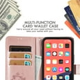 thumbnail image 5 of Wallet Case For iPhone 13, Clover Embossed Magnetic Closure Premium PU Leather [Folio Flip][Kickstand][Card Slots][Wrist Strap][Kickstand]Phone Cover For iPhone 13, Rosegold, 5 of 8