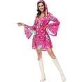 thumbnail image 4 of 70s Disco Fancy Dress Outfits for Women, 60s 70s 80s 90s Hippie Costume Disco Dress, Groovy Disco Dress, Retro Disco Outfit, Halloween Floral Party Dresses Trendy Vacation,Hot PinkL, 4 of 9