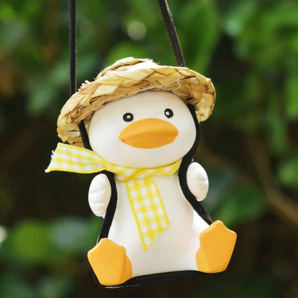 Lovely Style 2 Pieces Car Mirror Hanging Accessories Swinging Duck Car Ornament Straw Hat Cute Duck Car Pendant Rearview Mirror Auto Interior Aesthetic Car Decor Swing Car Hanging Ornament 