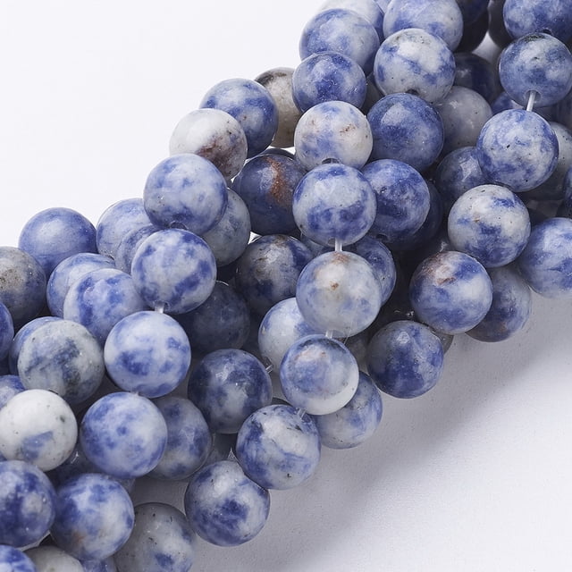 Gemstone Beads Natural Blue Spot Jasper Round Cornflower Blue 8mm Hole: 1mm about 45~47pcs/strand 15 inch