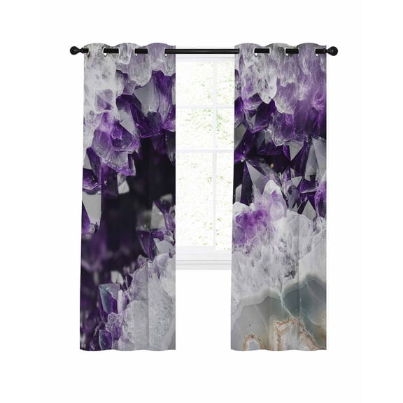 Purple Black Geometric Blackout Curtains, Light Blocking Print Window Curtains, Modern Abstract Crystals Artwork Thermal Insulated Window Drapes for Living Room Kitchen Cafe 2 Panels, 84"W x 63"L