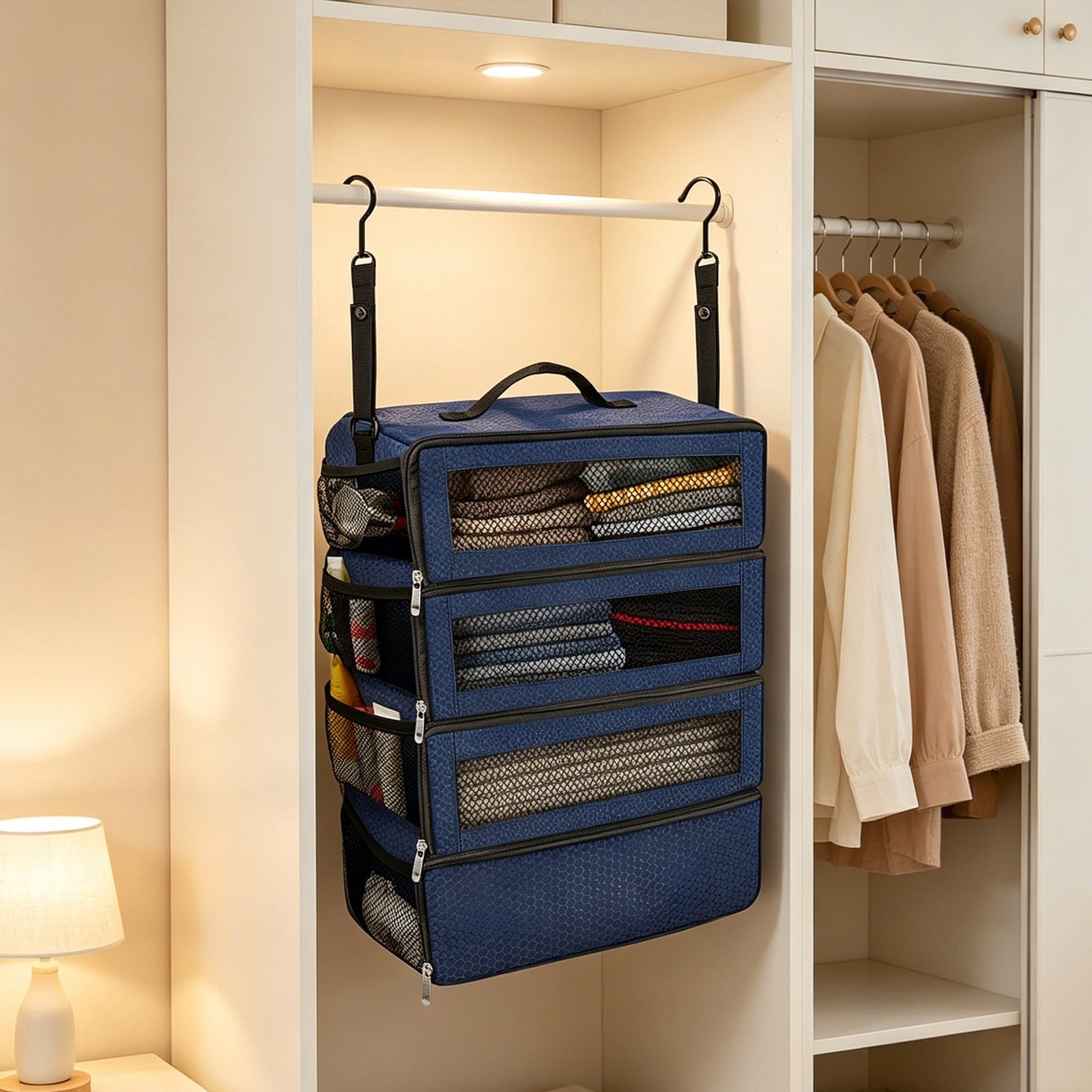 Suitcase Organizer 19.8 Inch Hanging Shelves, Travel Luggage Organizer Portable Packing Cube Closet, Collapsible Travel Organizer for Carry-on Suitcase & Hotel Storage