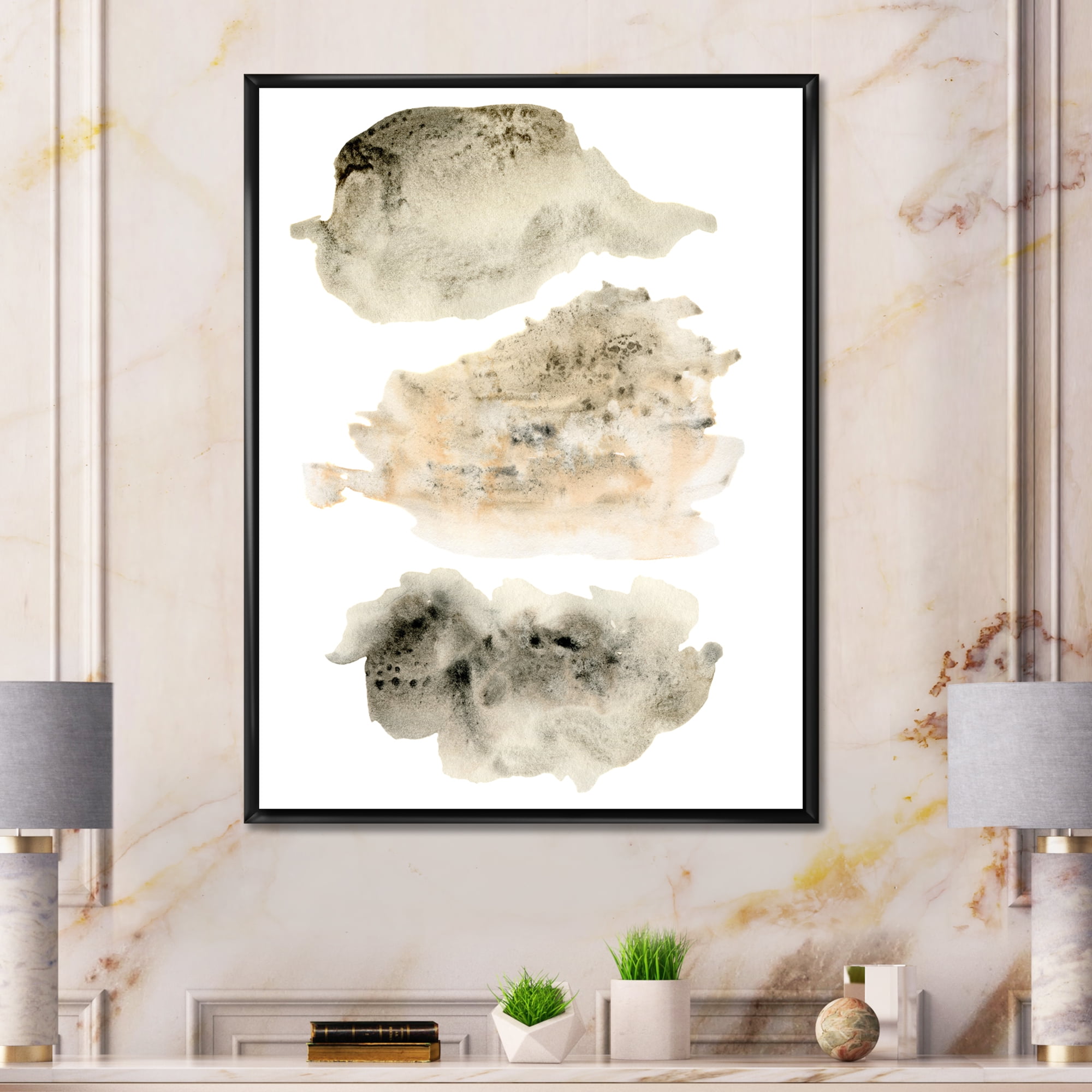 Designart 'Golden Beige and Grey Clouds I' Modern Framed Canvas Wall Art Print