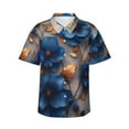 thumbnail image 1 of Balery Elegant Blue Gold Blooms Camisas hawaianas de manga corta para hombre, camisas playeras de corte holgado, camisas de vacaciones con botones,Medium, 1 of 7
