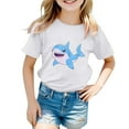 thumbnail image 1 of Hiiyo T-Shirt à Manches Courtes Imprimé Requin pour Filles, Graphique Mignon, Tailles 12M-13T, 1 of 3