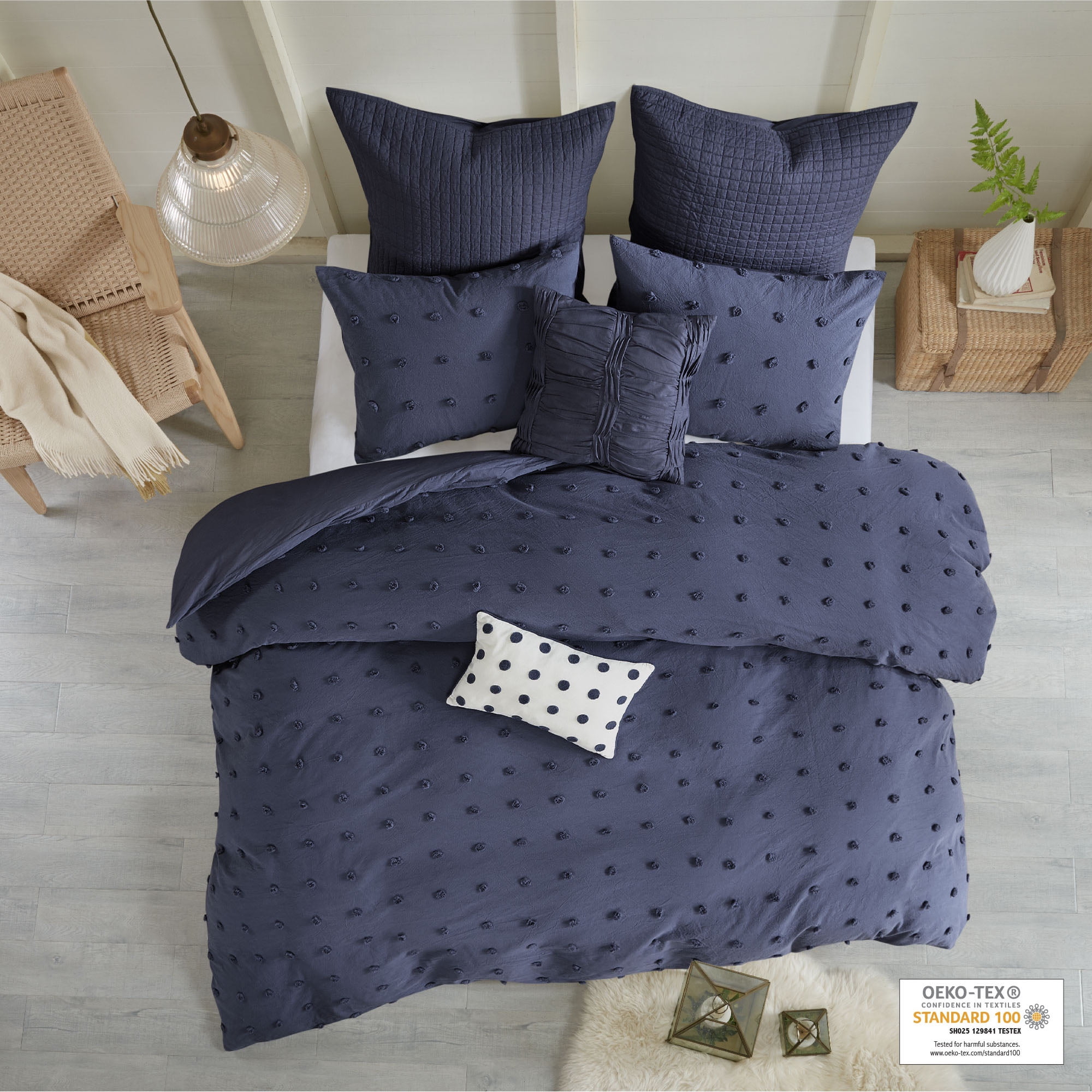 Home Essence Apartment Kay Cotton Jacquard Duvet Cover Set, Indigo Blue, Twin/Twin XL
