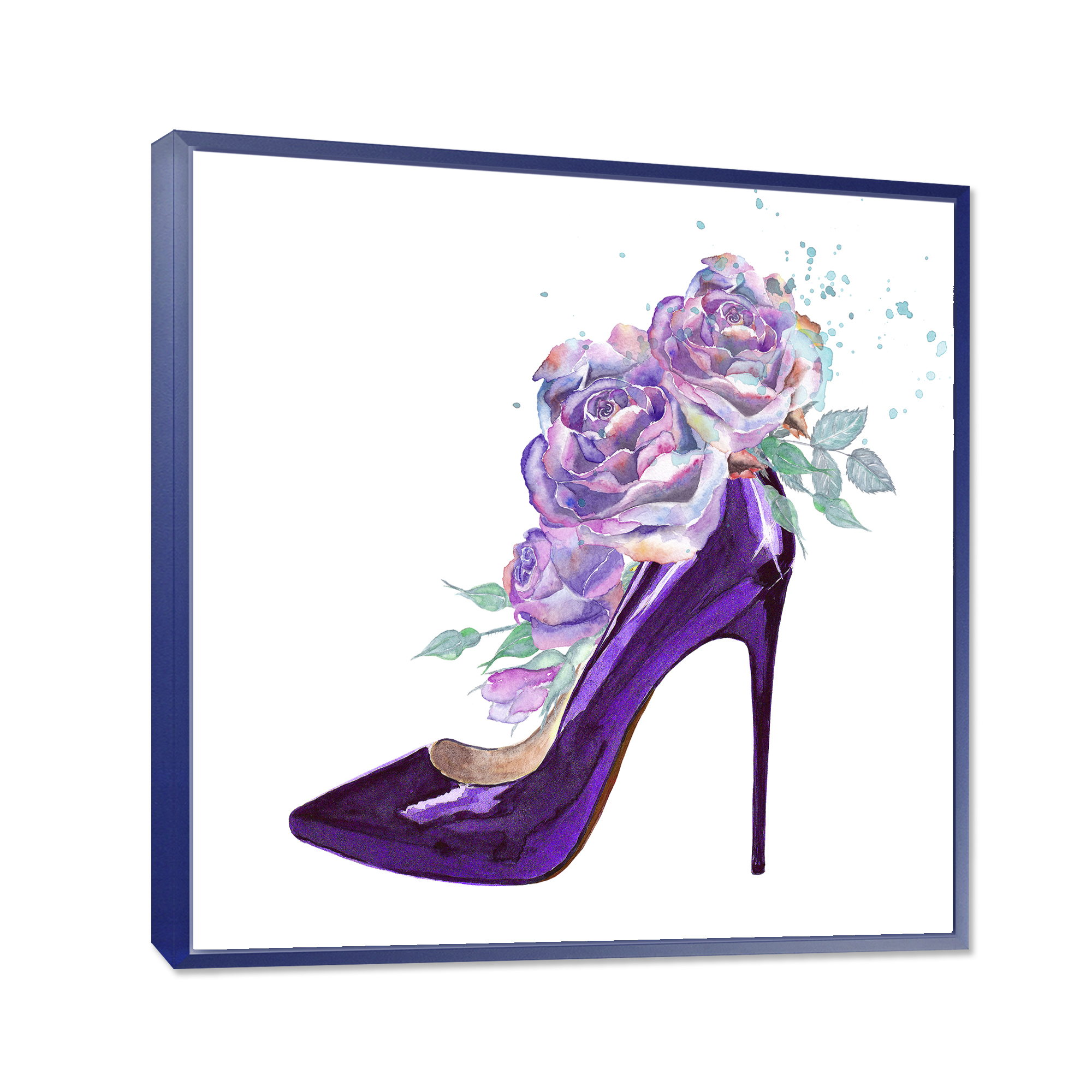 Designart 'Pink VIolet Roses With Dark Purple Stiletto Shoe' Traditional Framed Canvas Wall Art Print