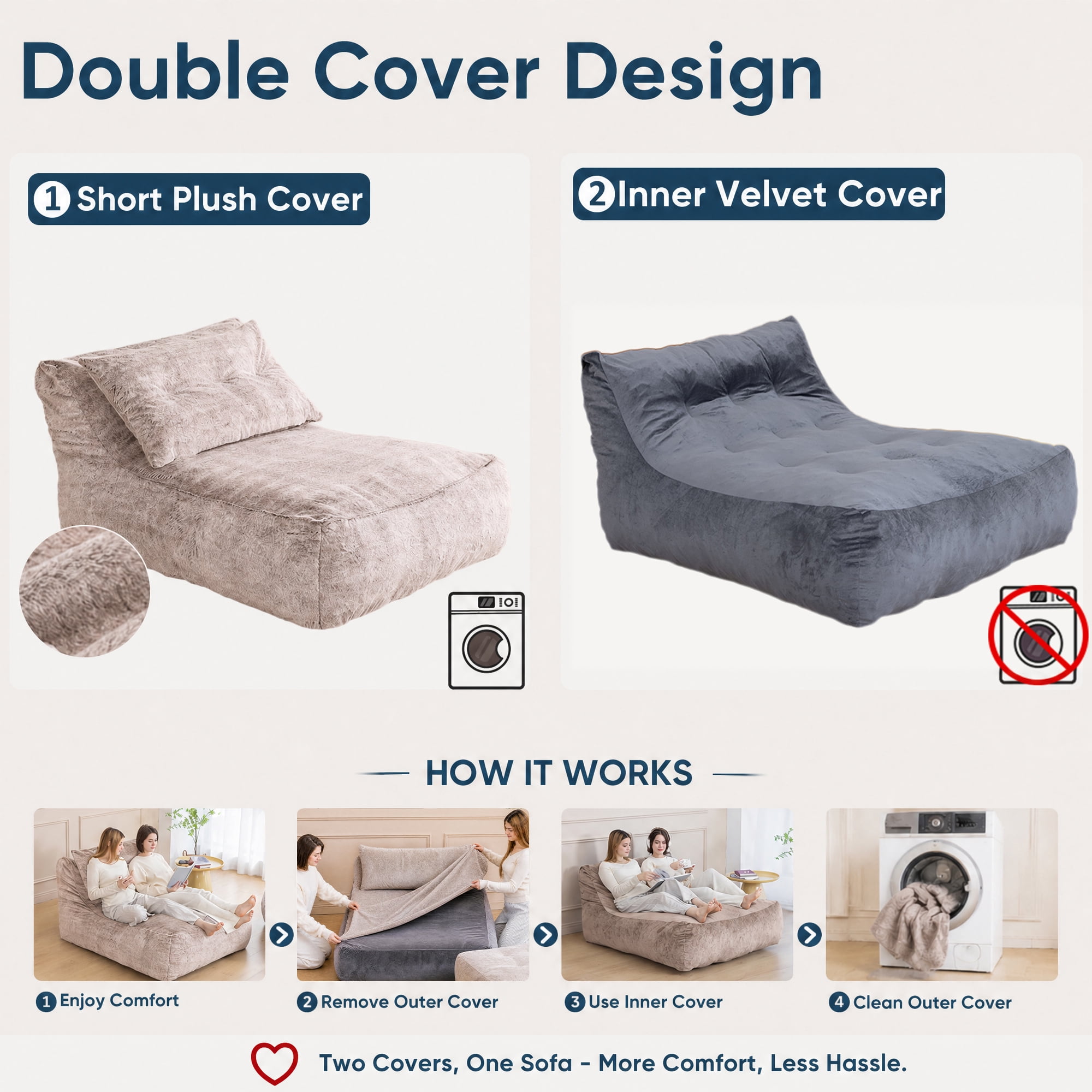 Alvantor Convertible Plush Sofa Bed with Ottoman and Pillow, Oversized Shaggy Faux Fur Floor Sofa, Foam Filled Armless Sleeper for Living Room, Bedroom, Dorm