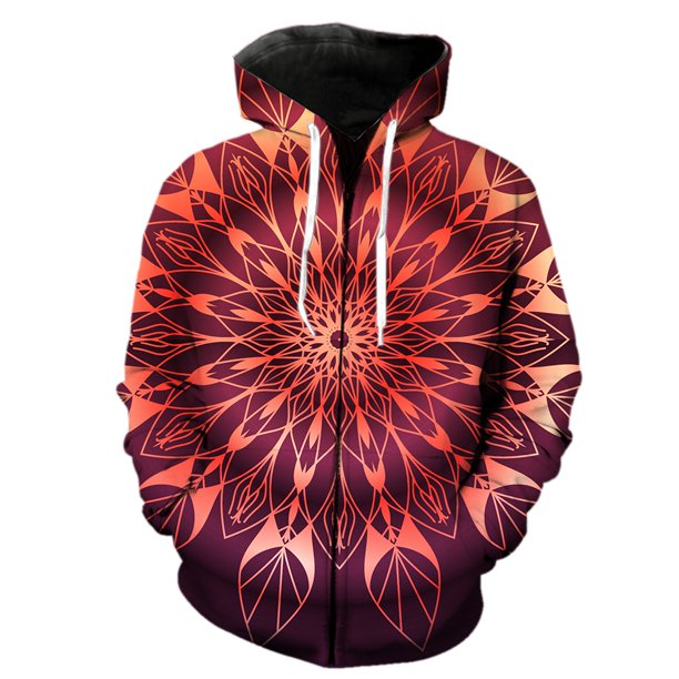 Sudadera con capucha y cremallera de mandala para hombre, unisex, de primavera, de manga larga, estilo hip hop, con estampado 3D, estilo casual, estilo Harajuku, para adolescentes y divertida.